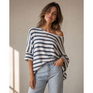 Alice + Olivia Oversized Striped Dolman Sleeve Top Cotton Coastal Tee Sz XS